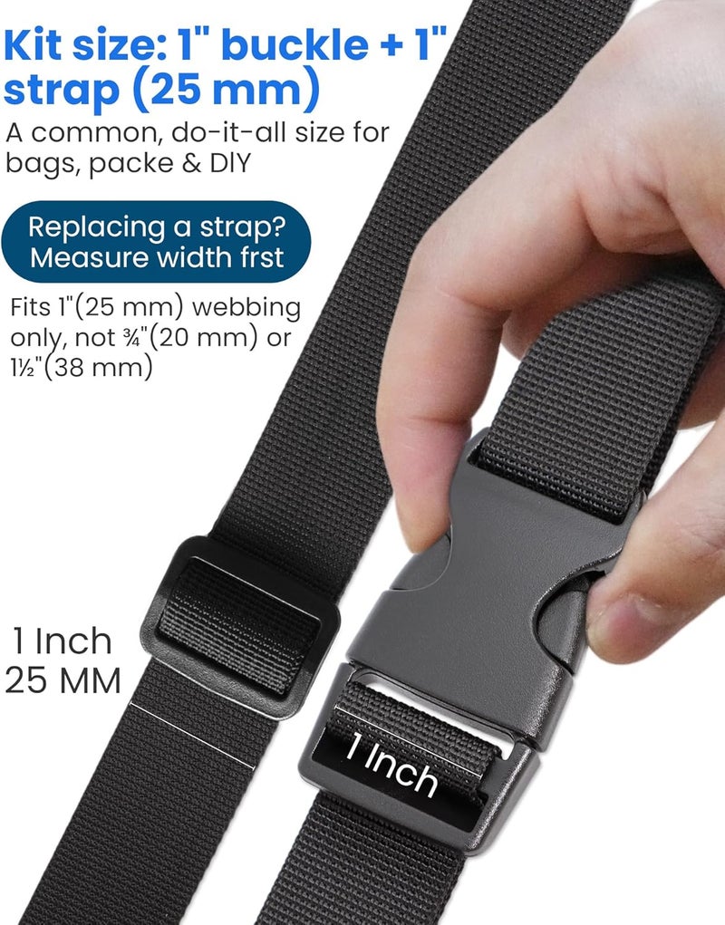 voltrish Buckle & Strap Kit - 6 Yards 1 Inch Wide Polyester Webbing Stronger Than Nylon, 6 Plastic Quick Release Buckles & 12 Triglide Clips, Adjustable Extender Straps for Backpack, Dog Collar, Fanny Pack - Image 2